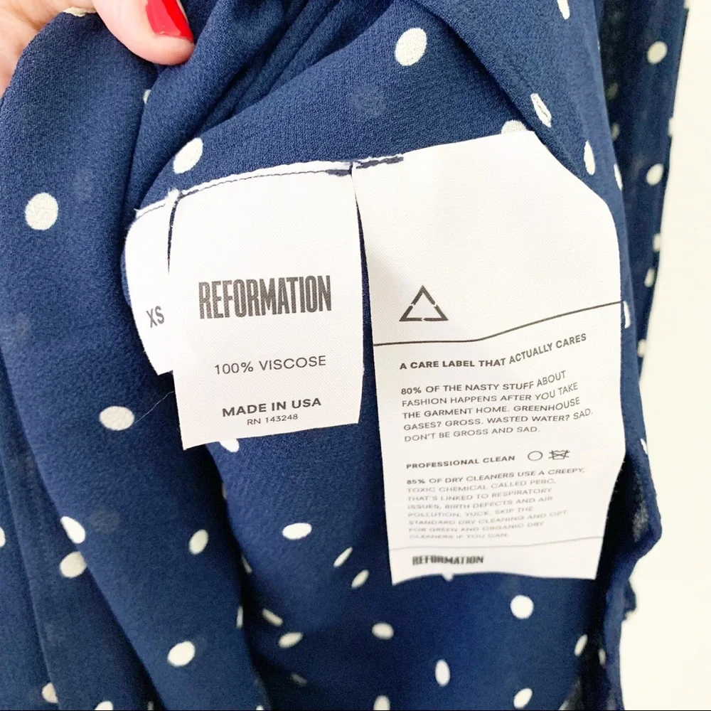 REFORMATION Augusta Dress Punto Polka Dot Navy XS - Picture 11 of 13